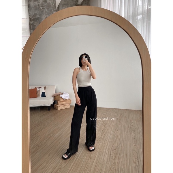 Kulot Knit - Kulot Wanita Panjang - Kulot Kei Knit 993-Black