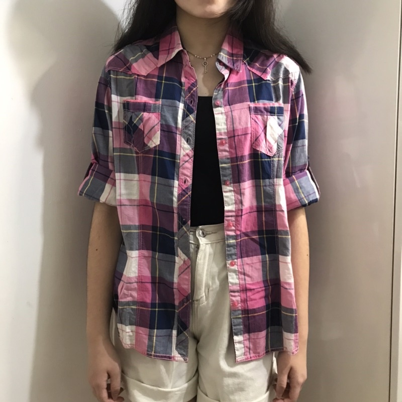 kemeja blouse wanita motif kotak kotak nevada original murah