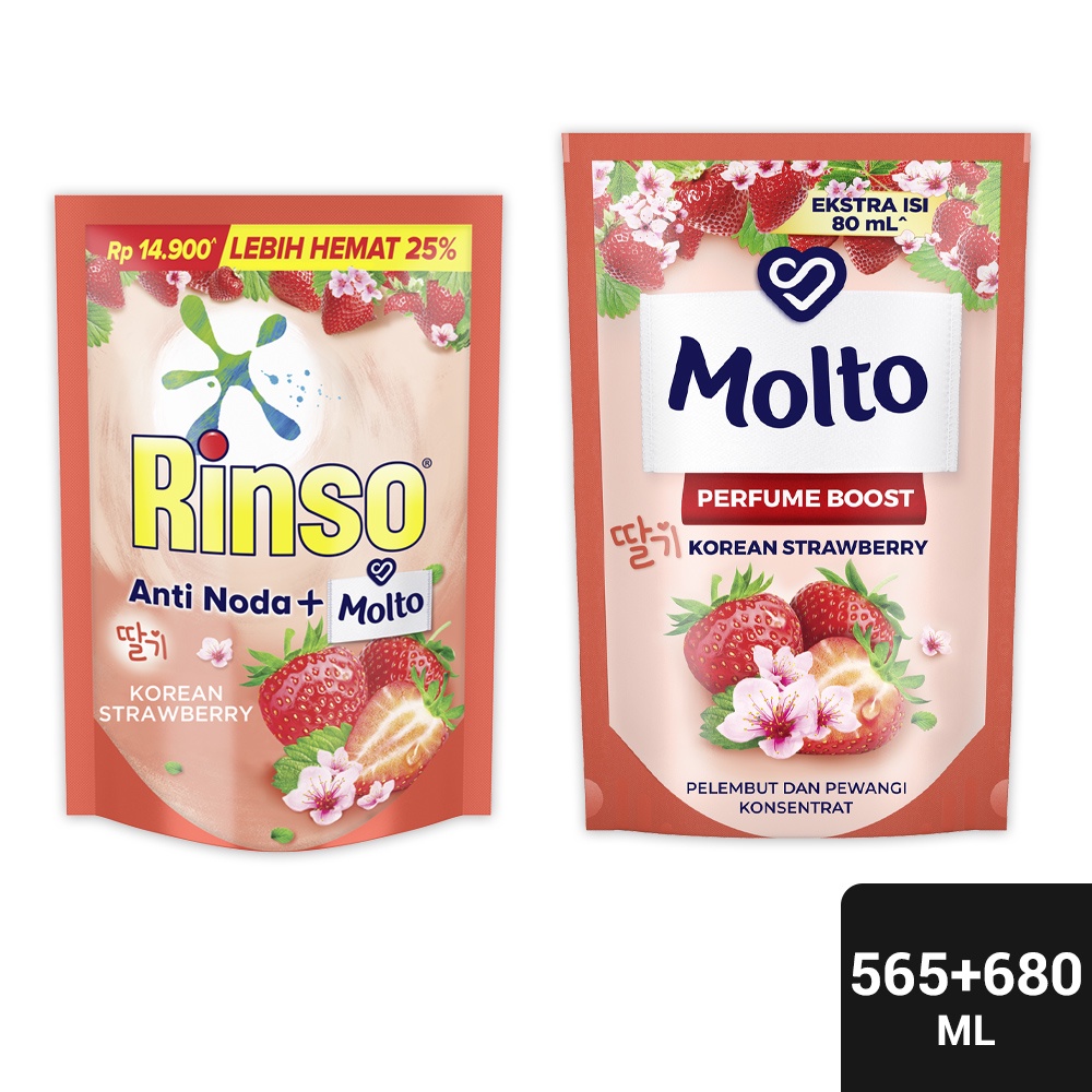 Promo Harga Rinso Liquid Detergent + Molto Korean Strawberry 565 ml - Shopee