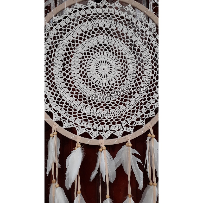 Dream catcher sulam diameter 32cm bulu ayam jaring benang dekorasi hiasan gantungan