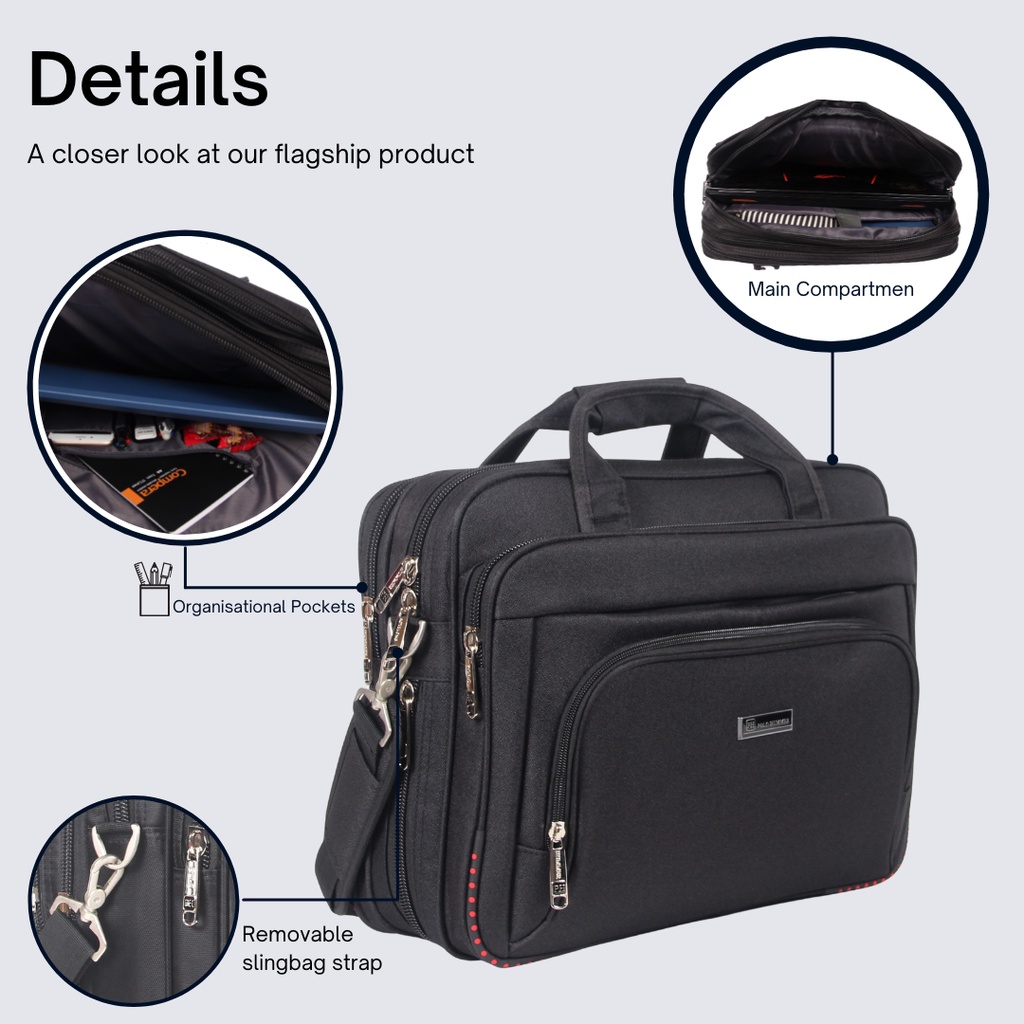 Tas Kantor Kerja Pria Selempang Jinjing bisa expanding - Briefcase Original Import Polo Hummer