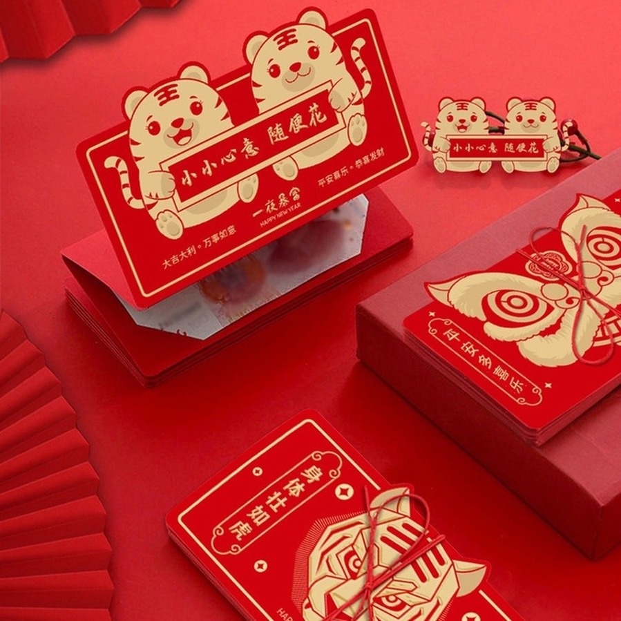 6pcs / Pak Amplop Angpao Tahun Baru Cina / Imlek Gambar Harimau Warna Merah 2022@SQF