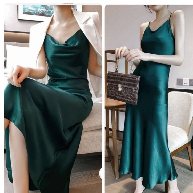 3920 Baju Dress jotol  polos panjang tali satu satin import wanita terbaru  Baju dress Maxi dress ta