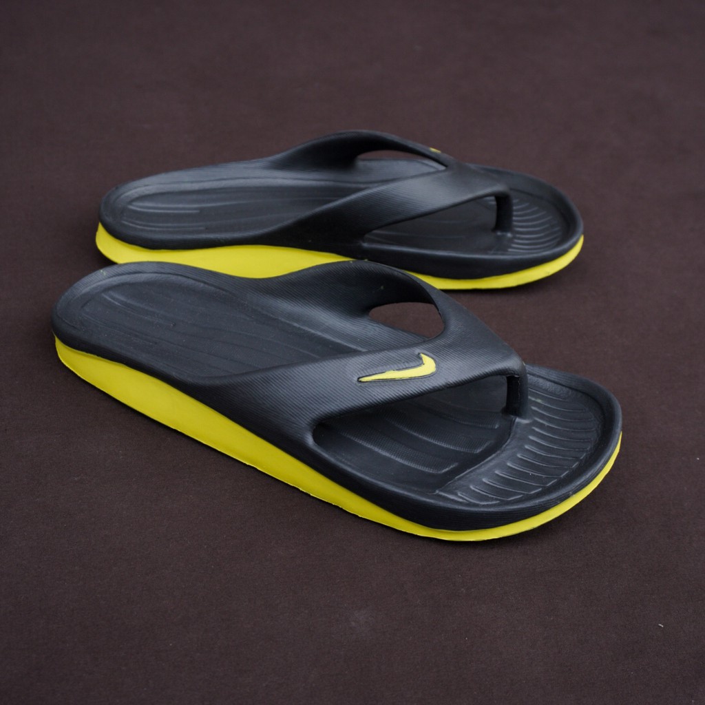 SIAP KIRIM - Sandal Karet Jepit Kasual Santai Pria Nike Duramo Hitam List Kuning Sendal Murah