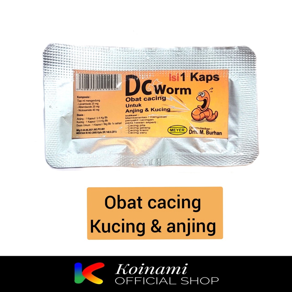 DC Worm 1 Kapsul / Obat Cacing Kucing / Obat Cacing Anjing / Obat Cacing Hewan / BTM