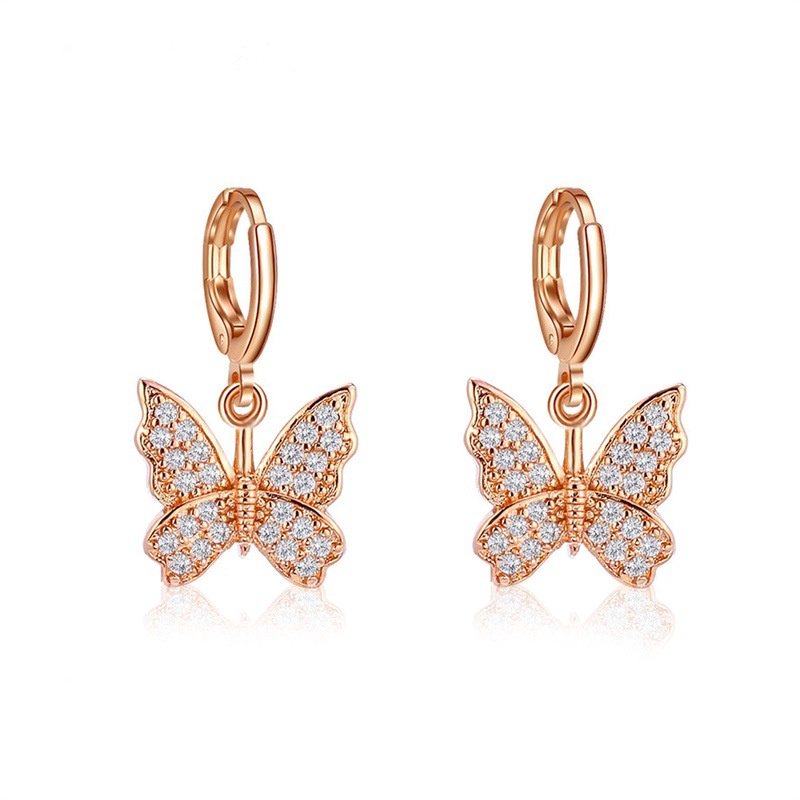 European and American earrings Fashion full diamond butterfly earrings Elegant temperament butterfly earrings