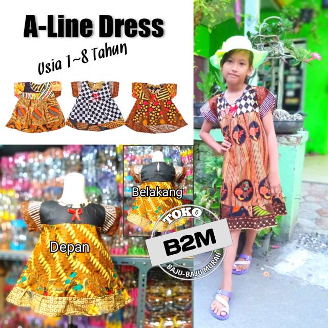 A-Line Dress Katun Anak, Dres Batik Anak