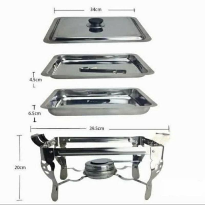 Prasmanan Warmer 2 Square Pan  , Tempat Makan Pemanas  Penghangat Sayur  Stainless Stell KOTAK / SEGI