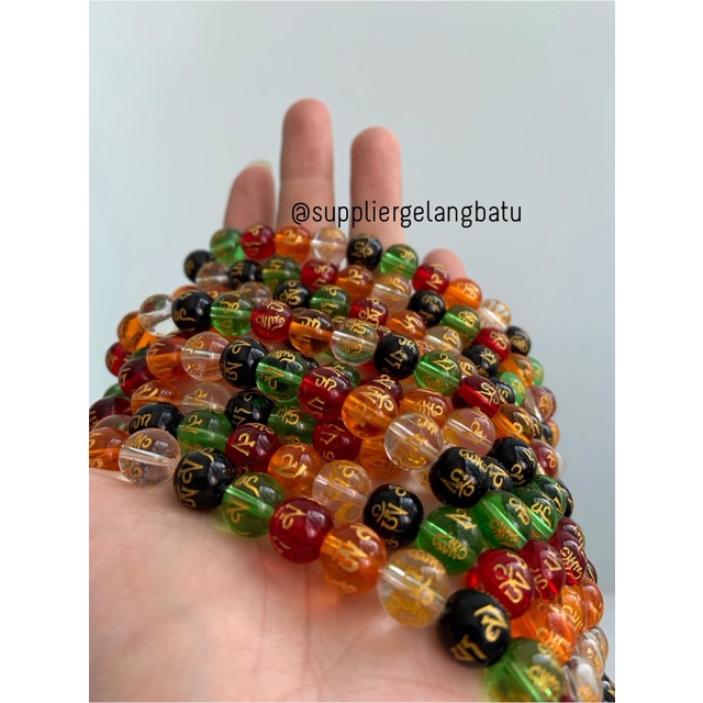 10mm mix colour om mani padme hum tibetan mantra glass round beads