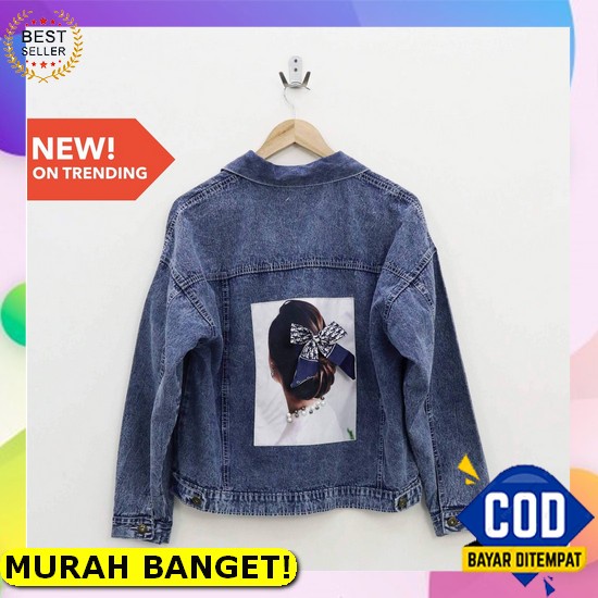 Ym64 Jaket Masa Depan Pemudi Jaman Now Murah- Jacket Jeans Cewek Wanita Over Big Size Jumbo Sobek Jh
