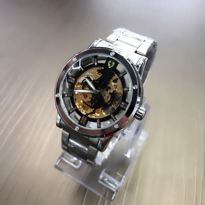 JAM TANGAN PRIA FERRARI AUTOMATIC SILVER (KUDA BLACK GOLD)