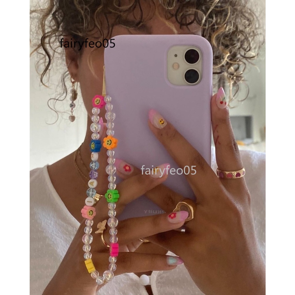 2021 New Strap Lanyard Colorful Smile Pearl Soft Pottery Rope Hanging Cord for Women