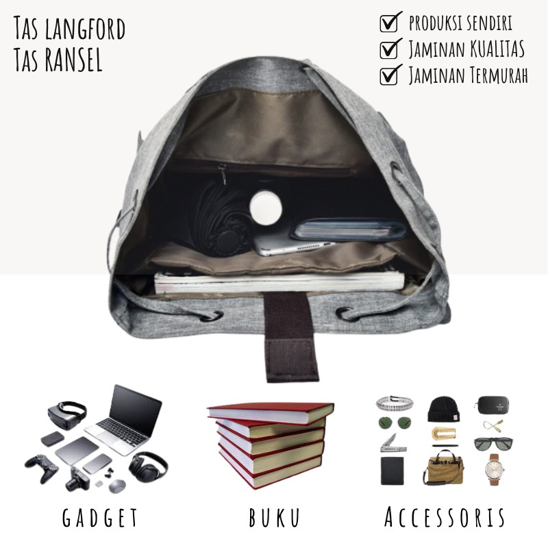 STOK TERBATAS TAS LANGFORD Original Ransel Cewek Waterproof Bahan Toscano tebal