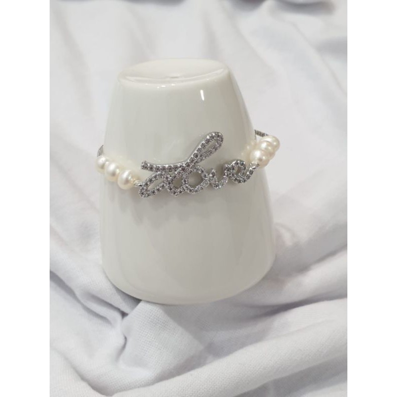 Gelang mutiara air tawar lombok asli rangka silver