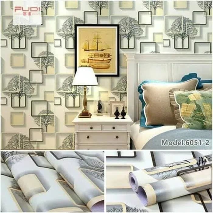 Wallpaper Sticker Dinding kotak pohon kuning/ungu/biru 45cmx10m