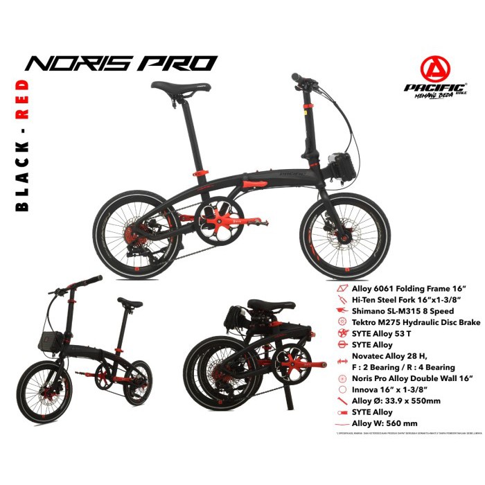 SEPEDA LIPAT PACIFIC NORIS PRO 16 INCH BICYLE FOLDING BIKE 8 SPEED ALLOY SHIMANO SHIFTER FREE BAG