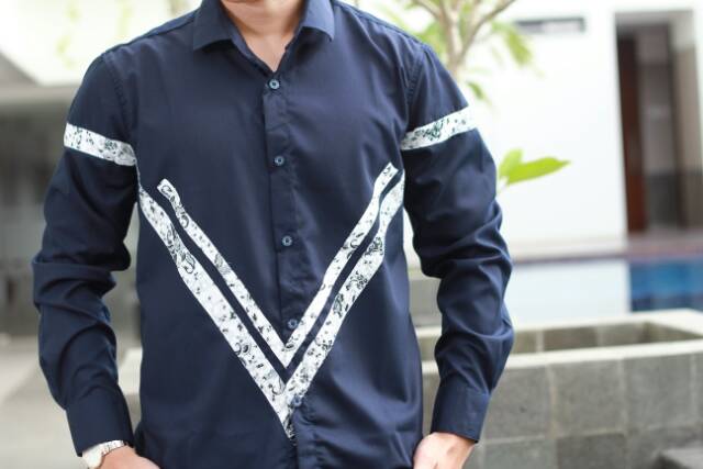 Kemeja Batik Pria Modern Navy M L XL XXL