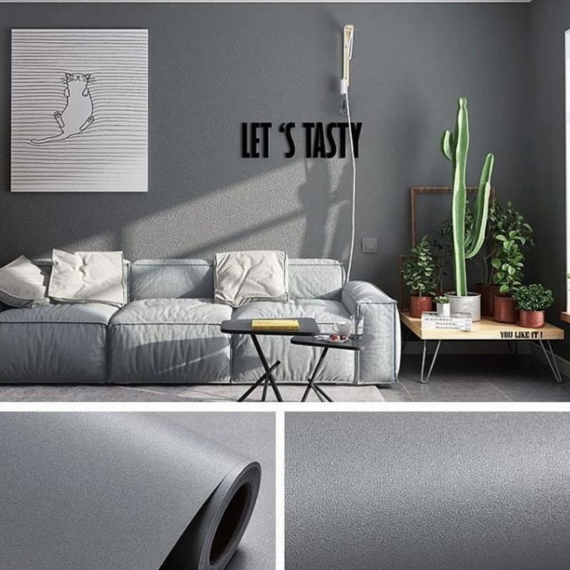 wallpaper sticker dinding murah kode 1941 polos abu tua elegan