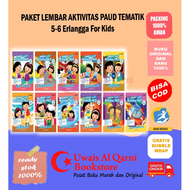 BEST SELLER ORIGINAL PAKET LEMBAR AKTIVITAS PAUD TEMATIK 5-6TH K13 - ERLANGGA FOR KIDS