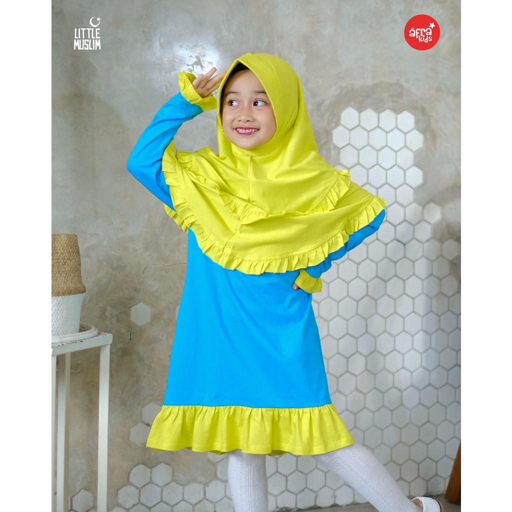 TUNIK LITTLE MUSLIM BIRU LM014 &amp; JILBAB LITTLE MUSLIM YELLOW JT002