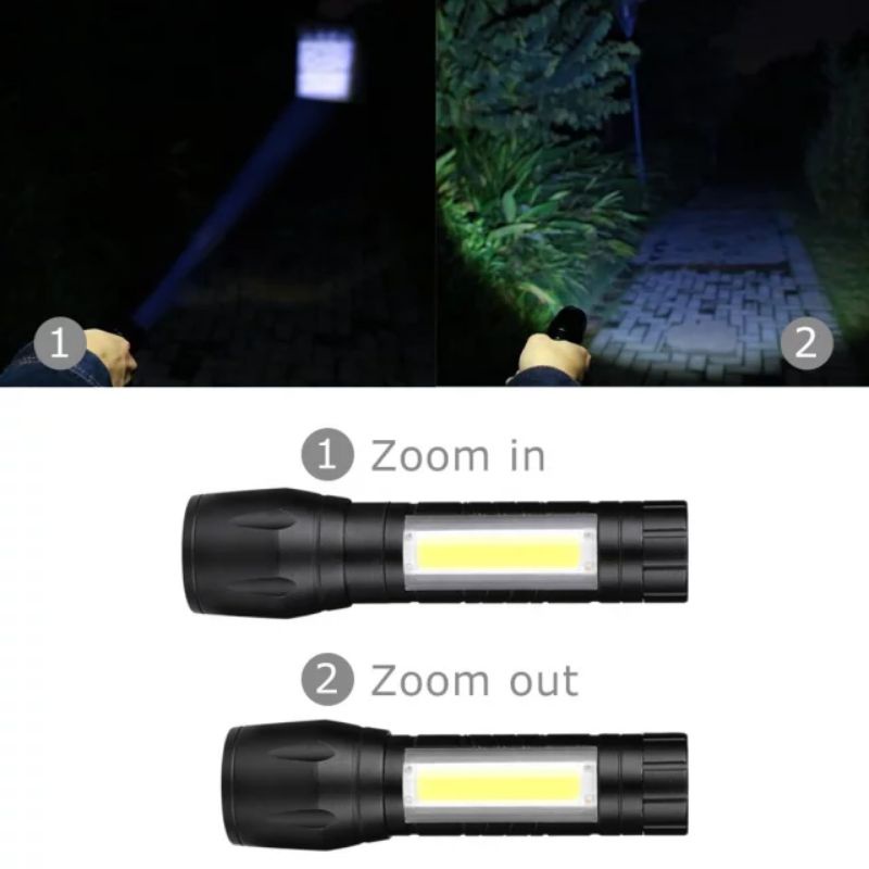 Senter SWAT Mini Zoom Super LED COB Emergency Flashlight Camping