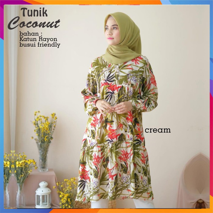Tunik Coconut - Baju Tunik Atasan Wanita Dewasa Bahan Katun