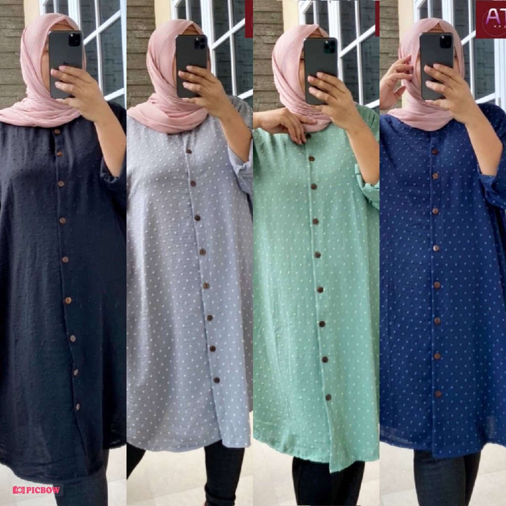 Uragi Tunik Original Atta Collection Atasan Pakaian Wanita Crinkle Airflow Motif Polos LD130 Jumbo B