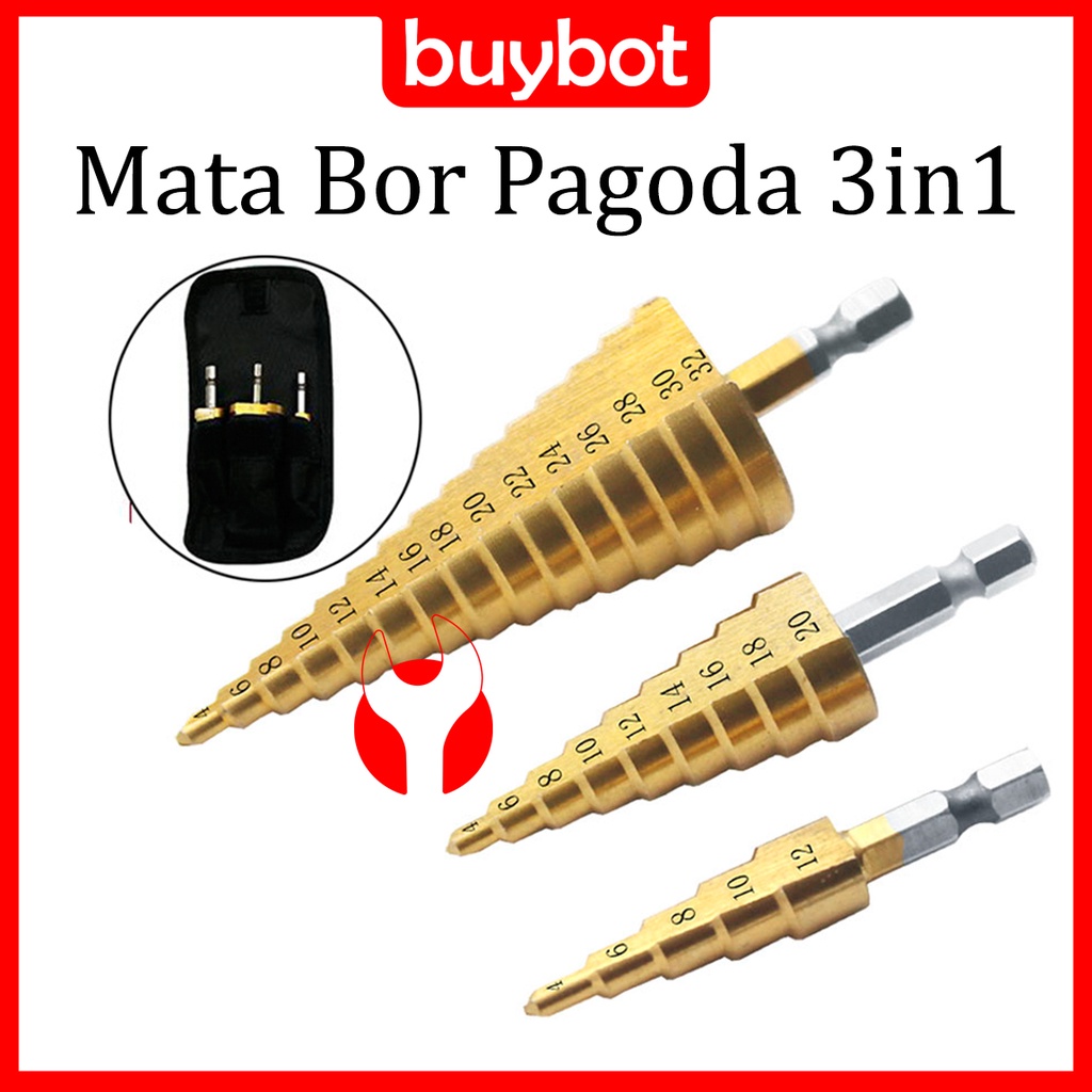 Mata Bor Pagoda 3in1 buybot / Bahan HSS Lapis Titanium / Pouch