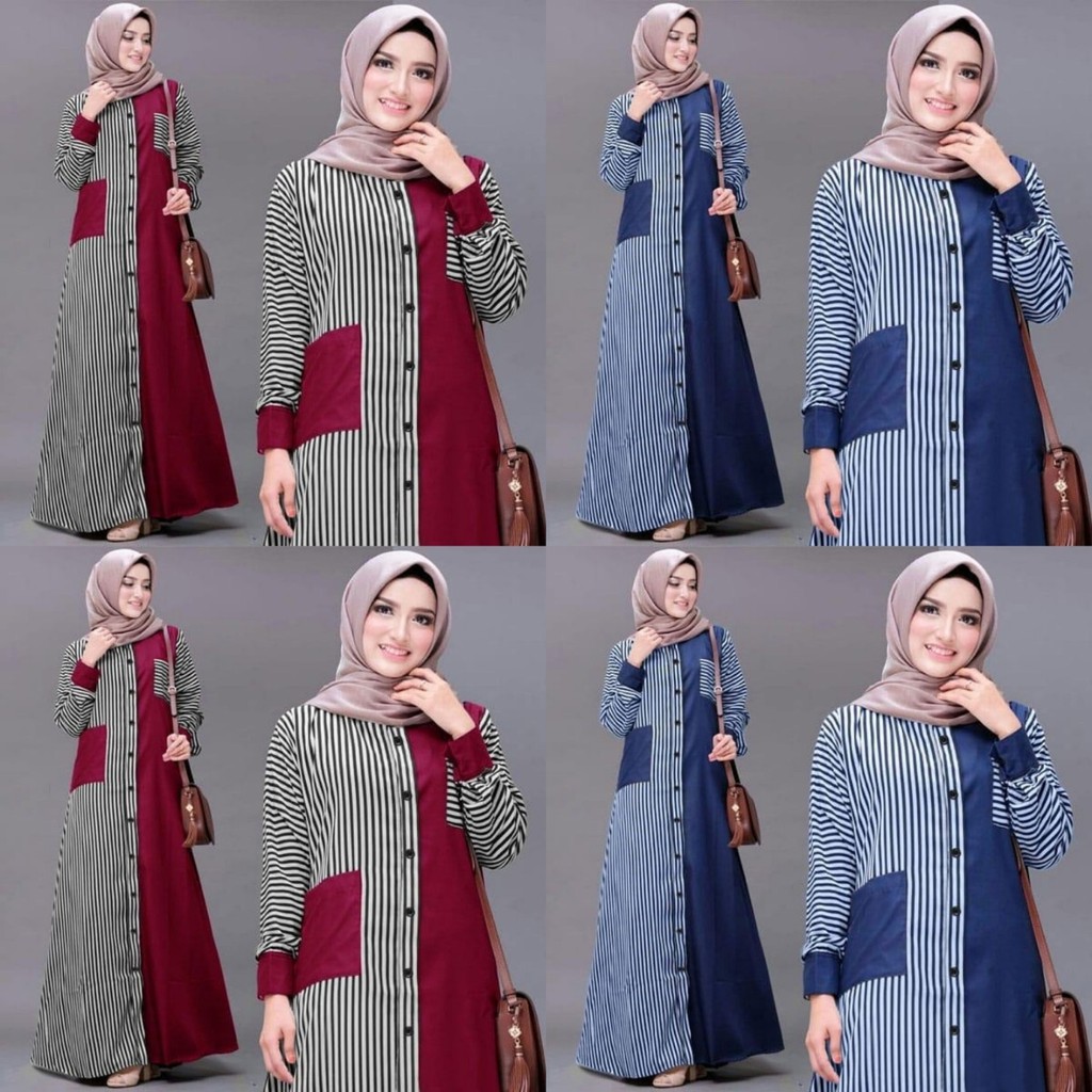 A2810 OC Gamis combinasi 2tone Bahan b setelan gamis ceruti putih gamis putih polos gamis syari