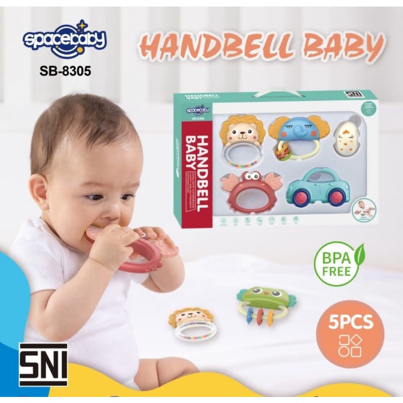 SPACE BABY HANDBELL MAINAN TEETHER BAYI GELANG BPA FREE DENGAN RATTLE SB 8307 (ISI 7 PCS) / HAND BELL SPACEBABY SB 8305 (ISI 5) / MAINAN GIGITAN BAYI DENGAN BUNYI BABY HAND RATTLE HAND BELL SB 8306