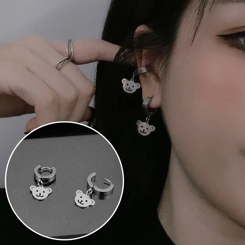 Hip Hop Anting Rantai Desain Beruang Gaya Untuk Wanita Aksesoris Fashion