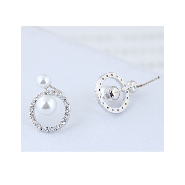 LRC Anting Tusuk Fashion Silver 925 Silver Needle Metal Ring Stud Earrings A57843