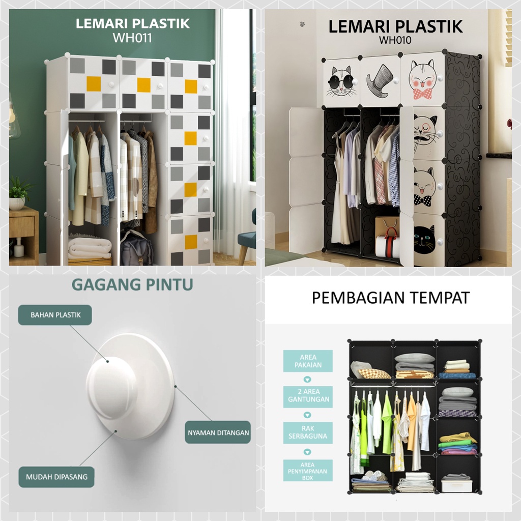 Lemari Baju Plastik Portabel 12 Pintu Elegant Multifungsi WD