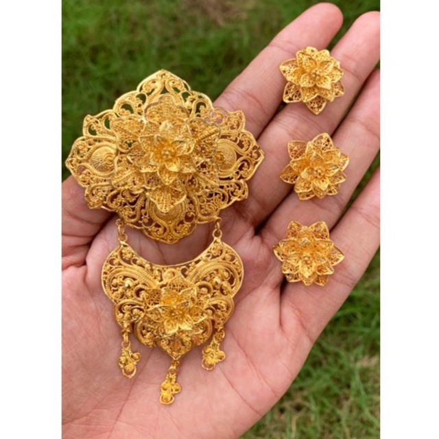 Set Bros Alpaka Bali Murah plated Gold | Bros tumpang 2 Kebaya Kutubaru