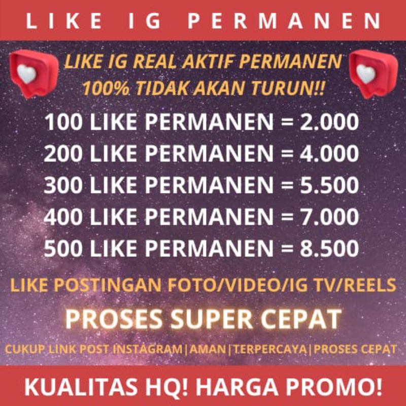 Like Ig Permanen Real Aktif Kualitas HQ Like Ig Foto Like Ig Reels Like Ig Vidio Like Ig TV