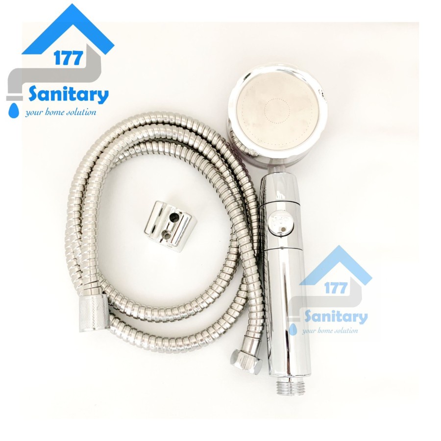 Hand Shower Saving Mode tekan on off HS55 - Set HandShower Mandi Hemat Air Turbo Halus 360 Unik