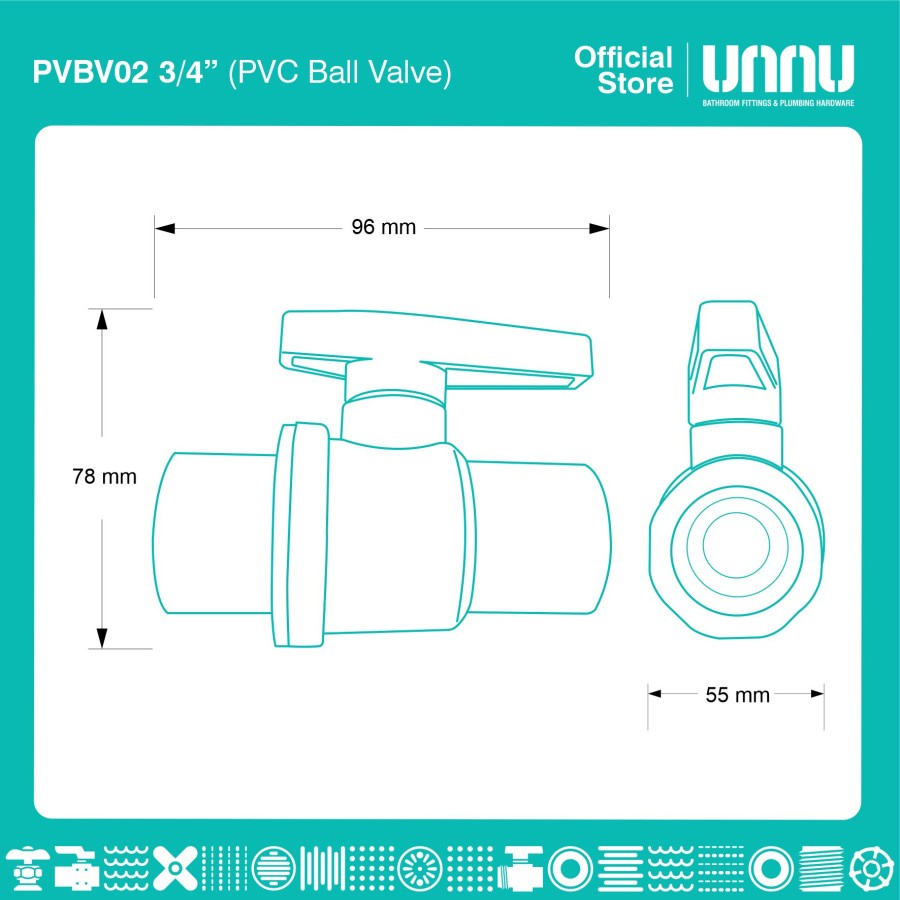 UNNU PVC Ball Valve - PVBV02 3/4&quot;