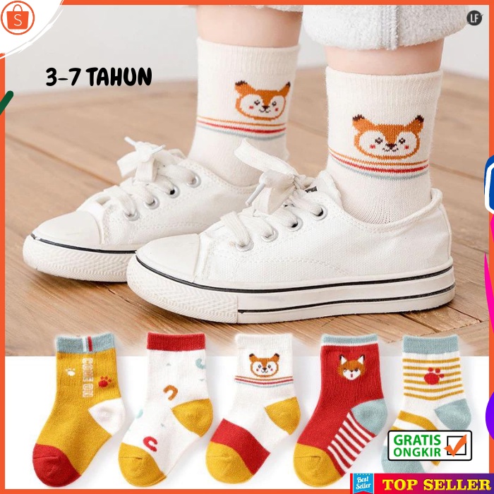 KAOS KAKI ANAK CEWEK COWOK KOREA KEKINIAN MOTIF KARTUN SERIGALA ORANGE SOCK KIDS SEKOLAH USIA 3-7 TAHUN KK3