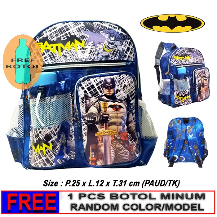 Tas Ransel anak Sekolah PAUD/TK karakter BATMAN free botol // Tas ransel BATMAN