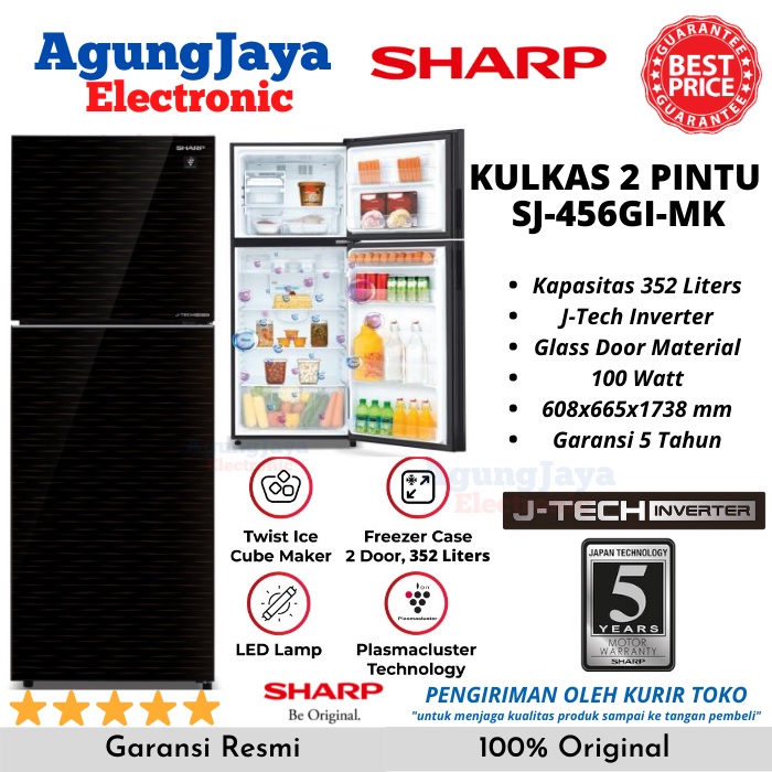 KULKAS SHARP SJ-456GI-MK J-TECH INVERTER PLASMACLUSTER LEMARI ES 2 PINTU 352 LITERS (CILEGON SERANG)