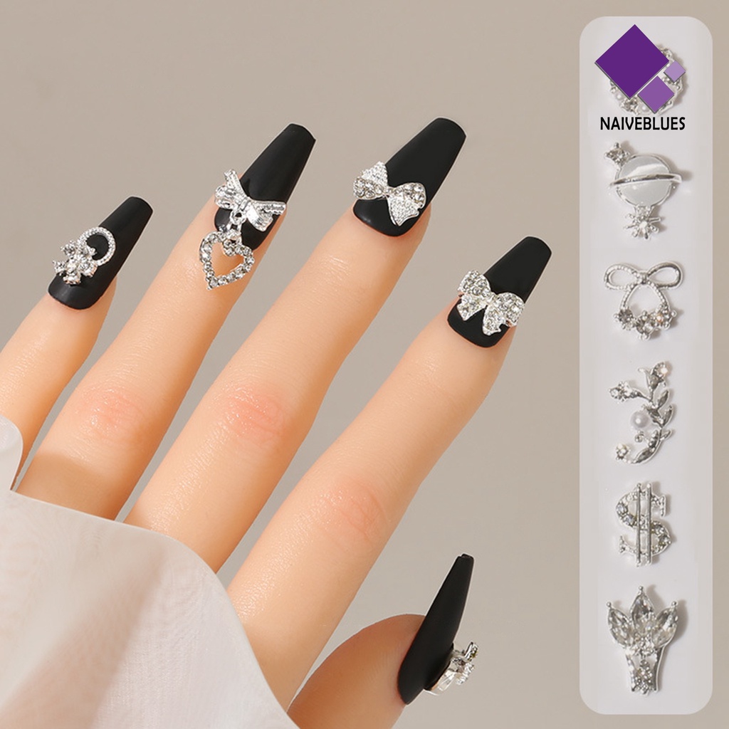 20pcs Ornamen Kuku Bentuk Hati Pita Bahan Alloy Tahan Karat Untuk Perlengkapan Kecantikan