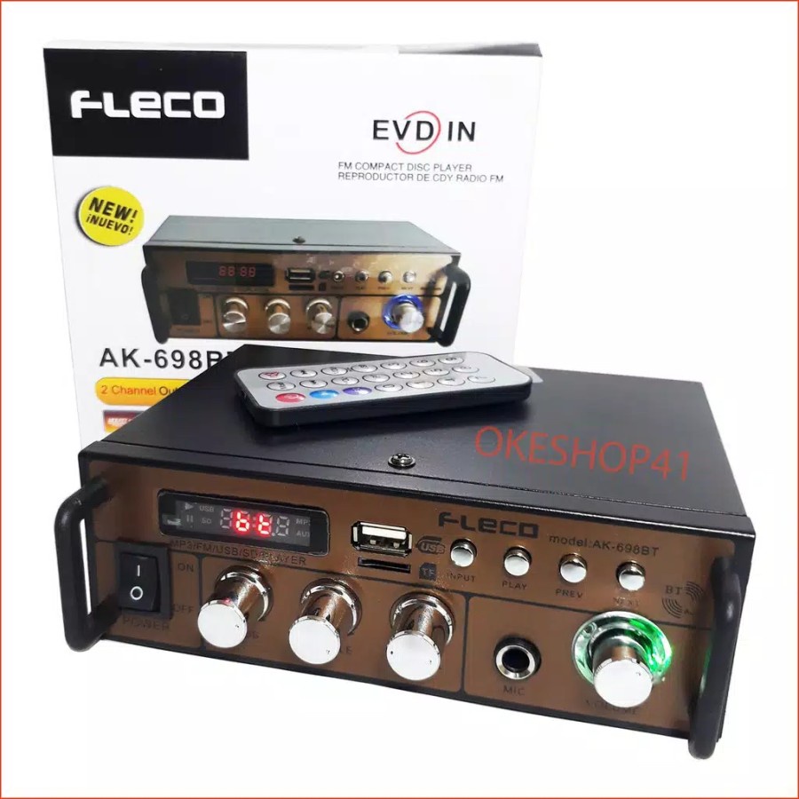 Jual Amplifier FLECO Type AK698BT ( Bluetooth) Stereo Karaoke + Mp3 player + FM Radio