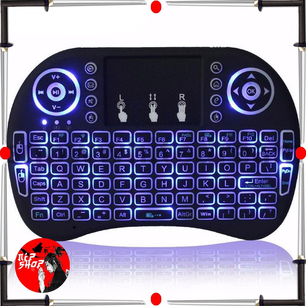 Air Mouse Wireless Mini Keyboard RGB 2.4GHz Dengan Touch Pad - I8 - Black