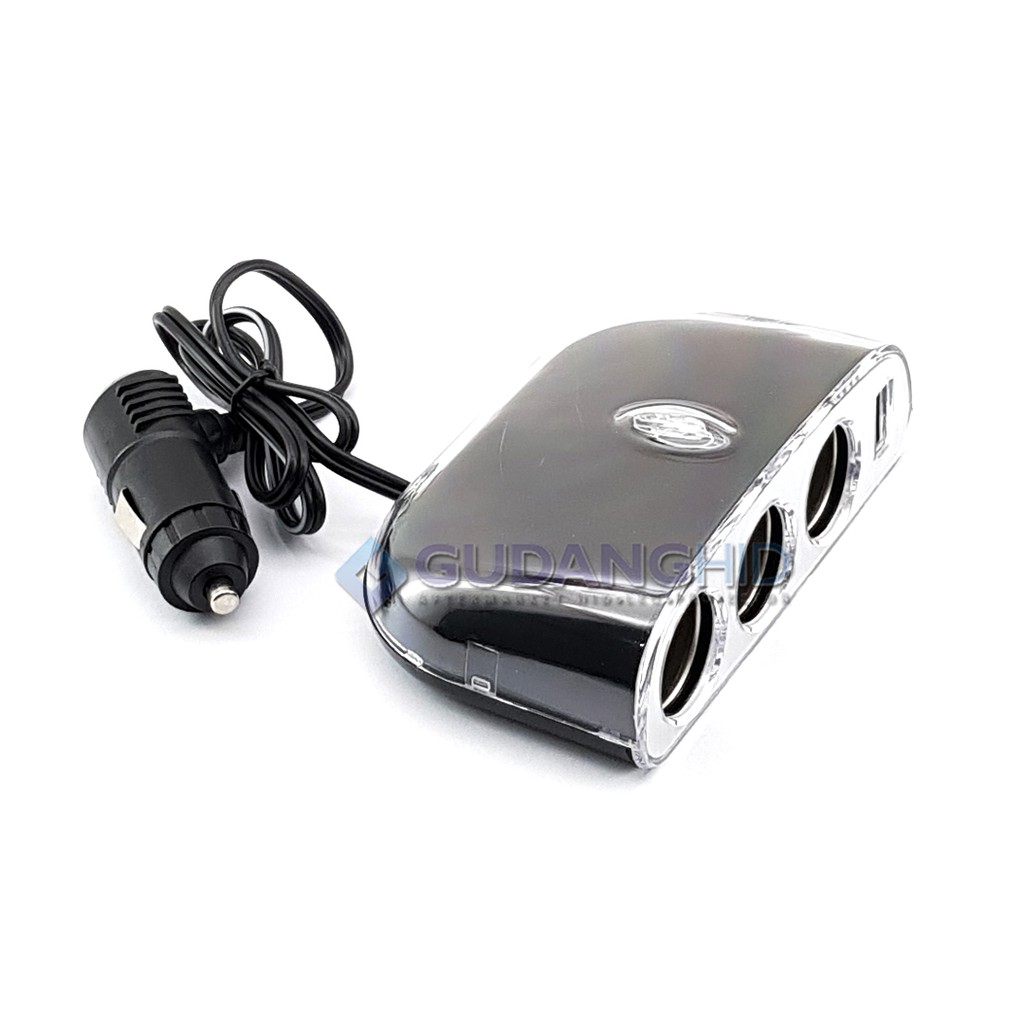 Colokan Lighter 3 Lubang Charger Mobil 1 USB 12V/24V Extension Adaptor