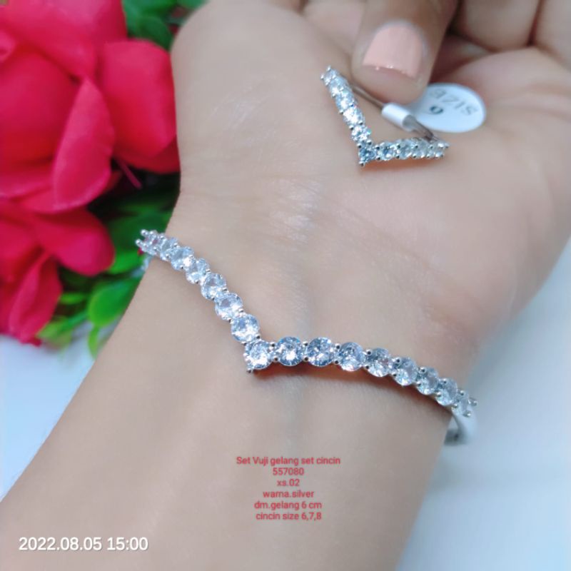 Set vuji Gelang Set Cincin Titanium Tembaga Xuping Perhiasan Aksesoris Lapis Emas 18,24 Karat