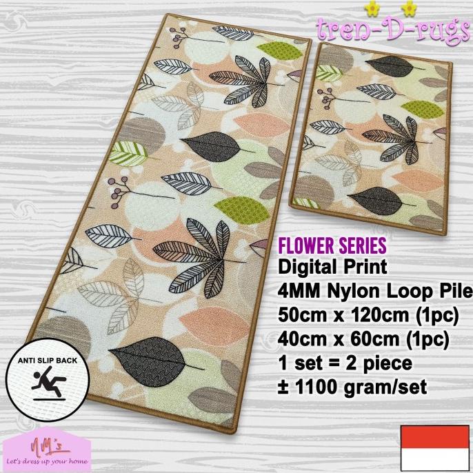 Karpet keset kaki bunga flower print dapur set kitchen mat anti slip