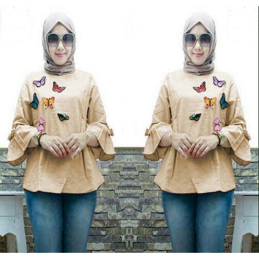 [Butterfly Top SW] blouse wanita serena cream dan abu