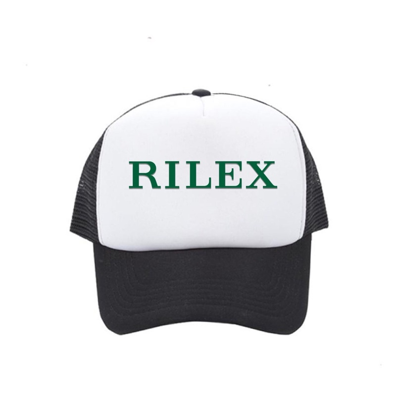 Topi Jaring Trucker Custom RILEX Hitam Putih