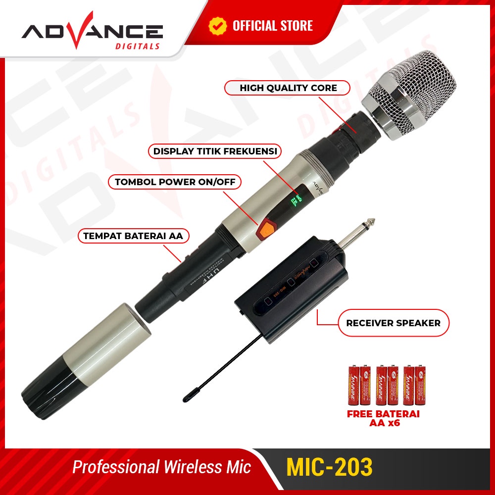 Advance Wireless Microphone MIC 203 Profesional 2 Mic Karoke Mic Speaker