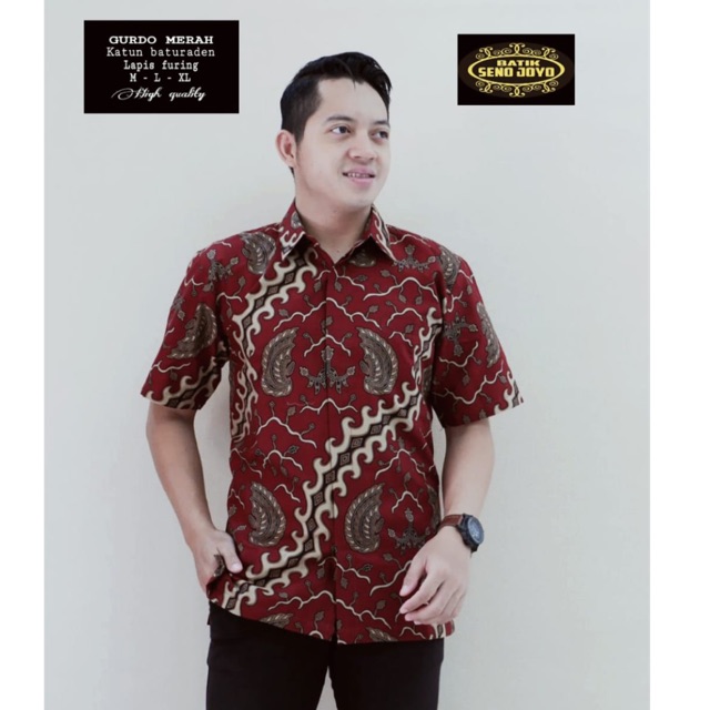 Batik Pria GURDO MERAH Katun Full Furing Murah